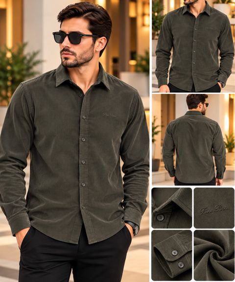 Uzunqol köynək 2904424, xaki, velvet, ölçü XL — Bakı