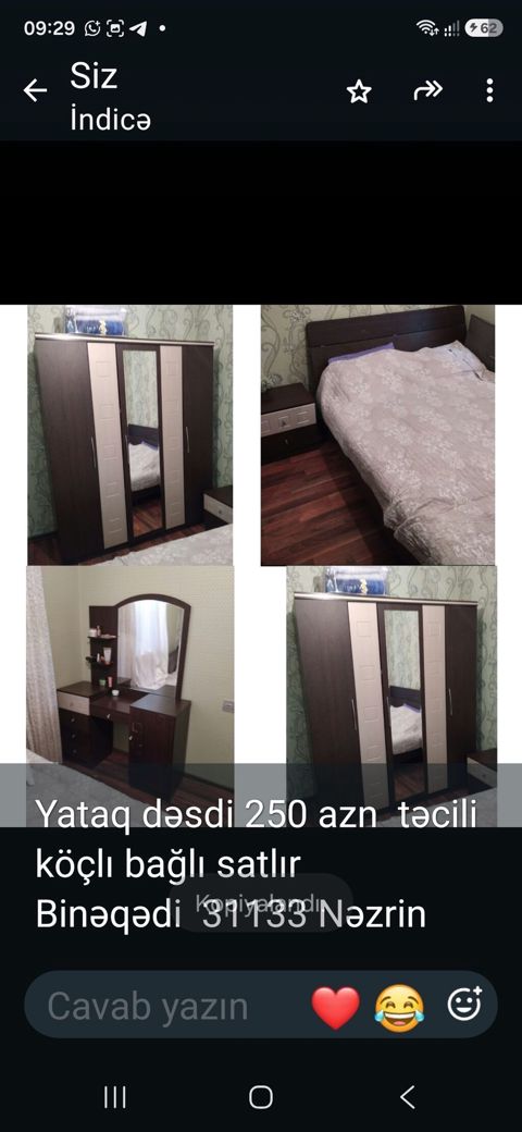 Yataq dəsdi 250 azn köçlı bağlı satlır Binəqədi 31133 — Bakı