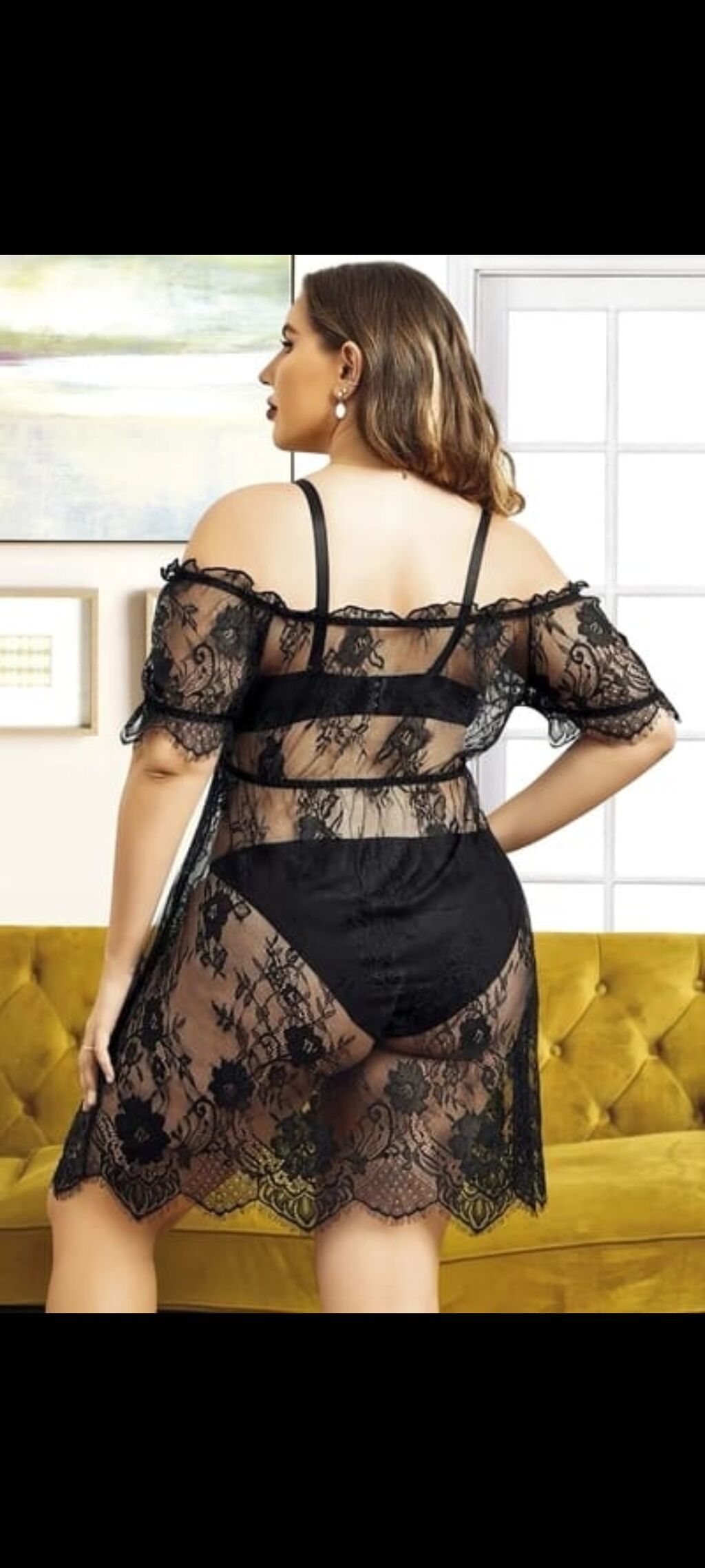 Kod:j.e-206822 olcu 2.3.4 xlQara krujeva gecə geyimi dəsti - Model — Penyuarlar, Bakı (2)
