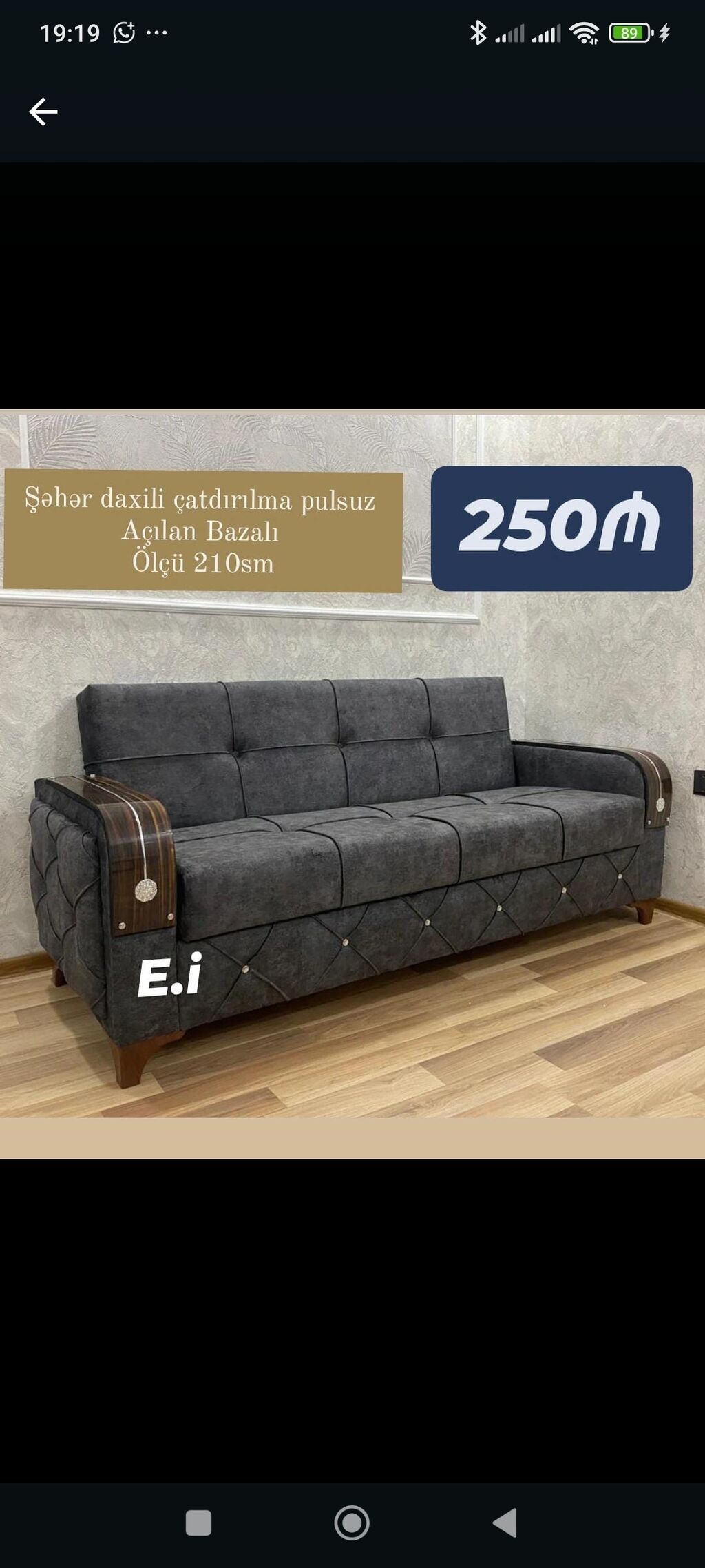 Açılan bazalı divan – 210 sm - Rəng: tünd boz - Material: yumşaq parça — Divanlər, Bakı