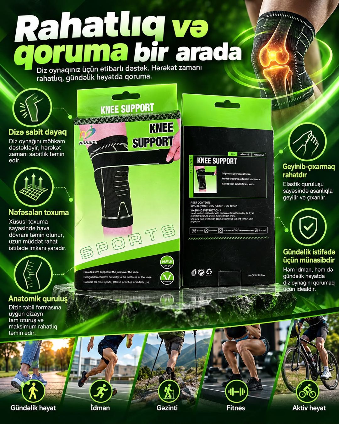 Diz qoruyucusu 14329, kişi, qara/yaşıl, ölçü One size — Mallar, Bakı (3)