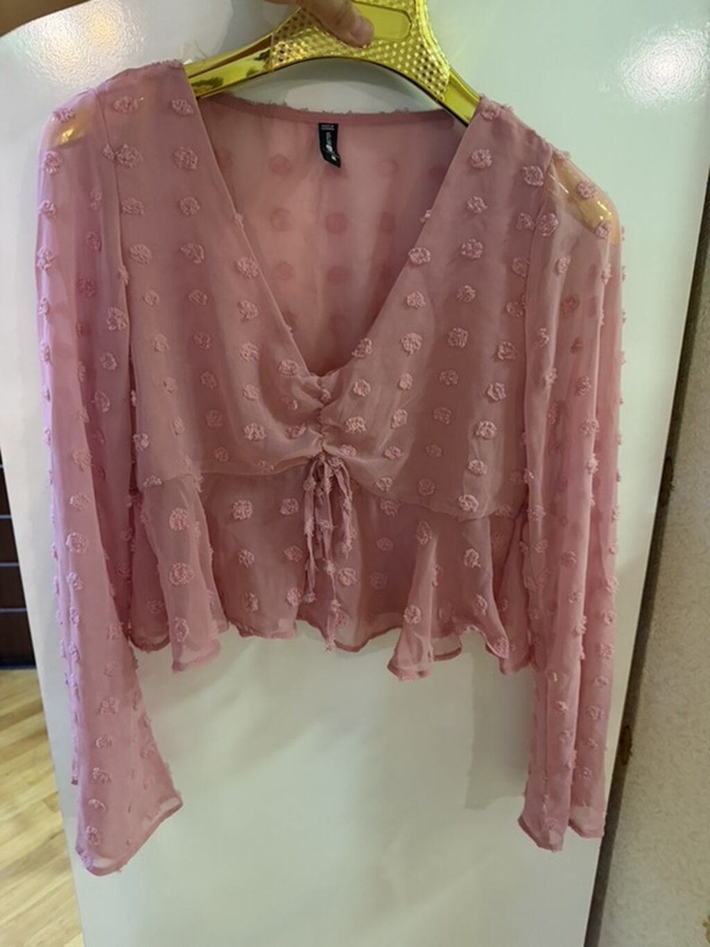 Şifon qadın bluzu - Rəng: Pudra/çəhrayı - Material: Yüngül, şəffaf — Köynək, Bakı