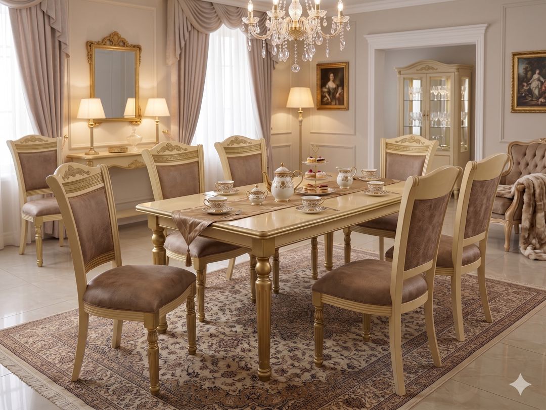 Masa və stul dəsti 3380, fıstıq/MDF, qızılı/bej, 90x77 sm, 7 əd — Mallar, Bakı
