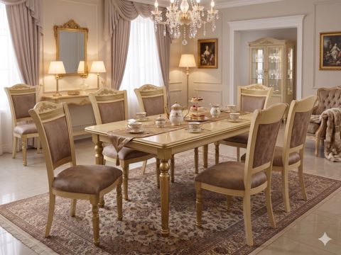 Masa və stul dəsti 3380, fıstıq/MDF, qızılı/bej, 90x77 sm, 7 əd — Bakı