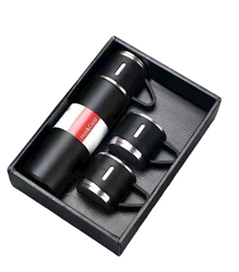 Dəst termos+ 3 fincan RR768, paslanmayan polad, qara, 500 ml — Bakı