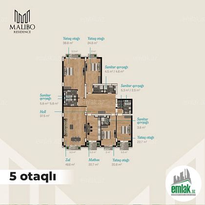 Satılır 5 otaqlı 268 m² yeni tikili Nəsimi r — Mənzil (4)