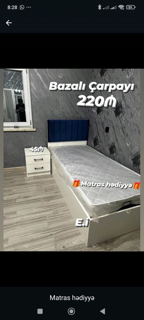 Bazalı tək nəfərlik çarpayı – 220₼ - Ağ rəngli korpus, modern dizayn — Bakı