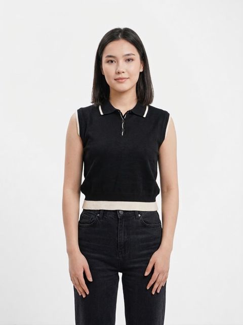 Qısaqollu polo qadınlar üçün, trikotaj, qara, ölçü One size — Bakı