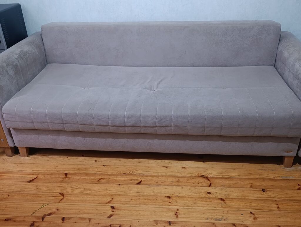 Divan/çarpayı funksiyalı yumşaq mebel - Rəng: açıq bej - Material — Divanlər, Bakı