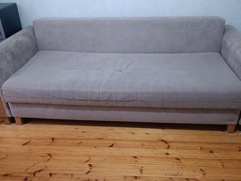Divan/çarpayı funksiyalı yumşaq mebel - Rəng: açıq bej - Material — Bakı