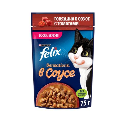 Pişiklər üçün nəm yem Purina Felix, sousda tomat və mal əti ilə, 75 q — Bakı