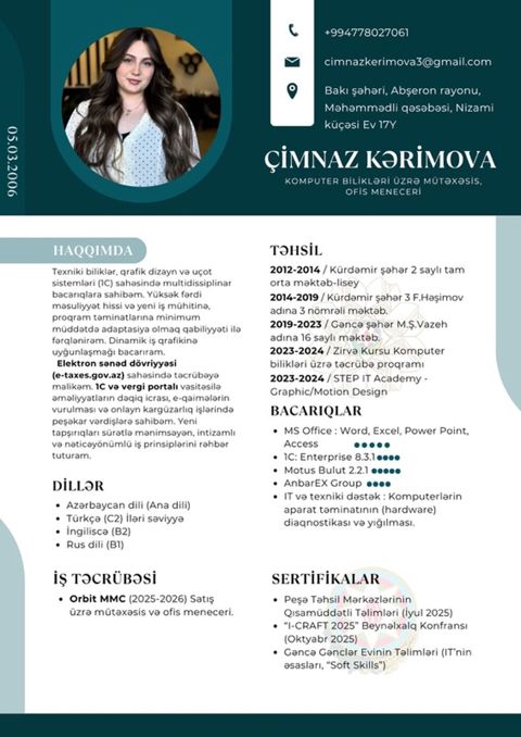 Xidmət: Kompüter bilikləri üzrə mütəxəssis, ofis menecmenti və satış — Digah