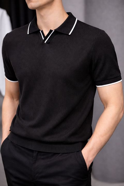 Kişilər üçün polo 7480, qara, trikotaj, ölçü 2XL — Bakı