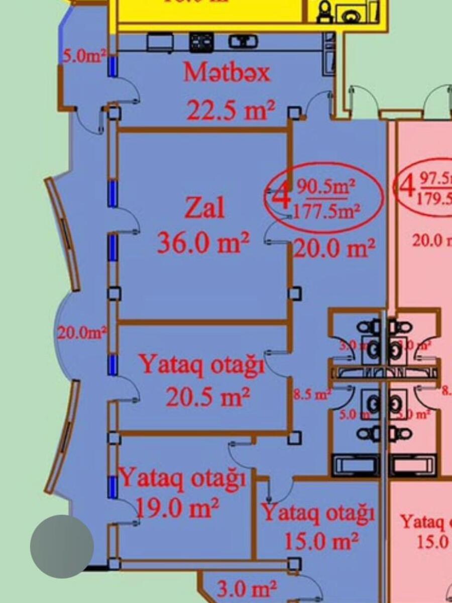 Satılır 4 otaqlı yeni tikili 177.5 m² — Mənzil, Bakı (3)