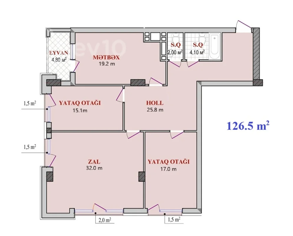 3 otaqlı mənzil, 126.5 m², Qulu Quluyev — Mənzil, Bakı (3)