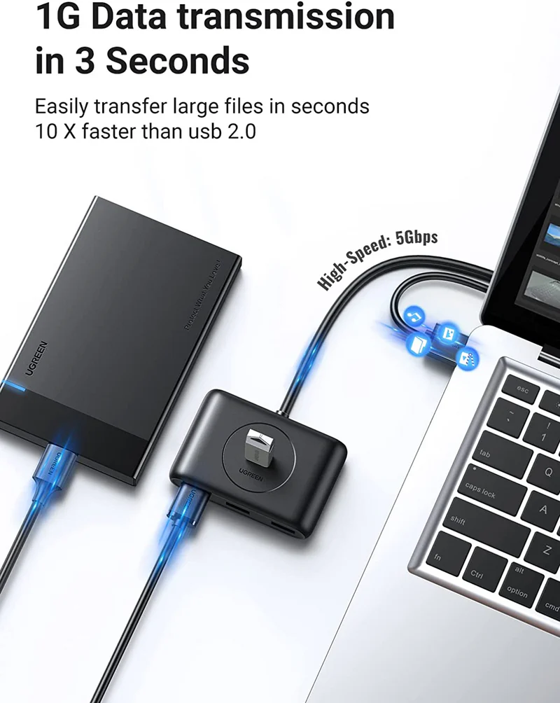 20291 Ugreen USB 3.0 Hub 1m (Black) CR113 — Kompüterlər və noutbuklar, Bakı (2)