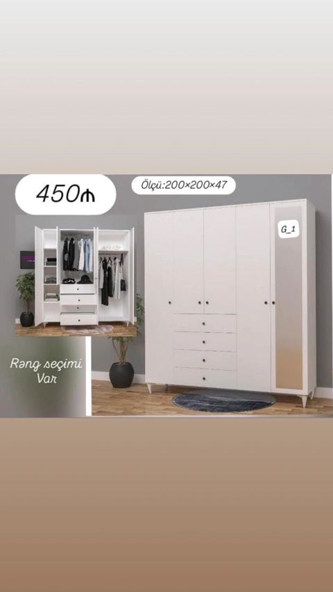 Geniş həcmli 5 qapılı paltar şkafı Ölçü: 200 200 47 sm Qiymət — Bakı