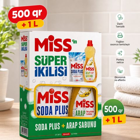Dəst Miss (ləkə çıxaran Soda 500 q + universal yuyucu vasitə Arap Sabunu 750 ml) — Bakı