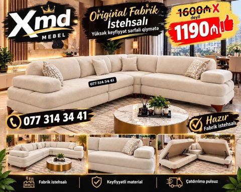 XMD Mebel künc divan dəsti - Original fabrik istehsalı, hazır model — Bakı