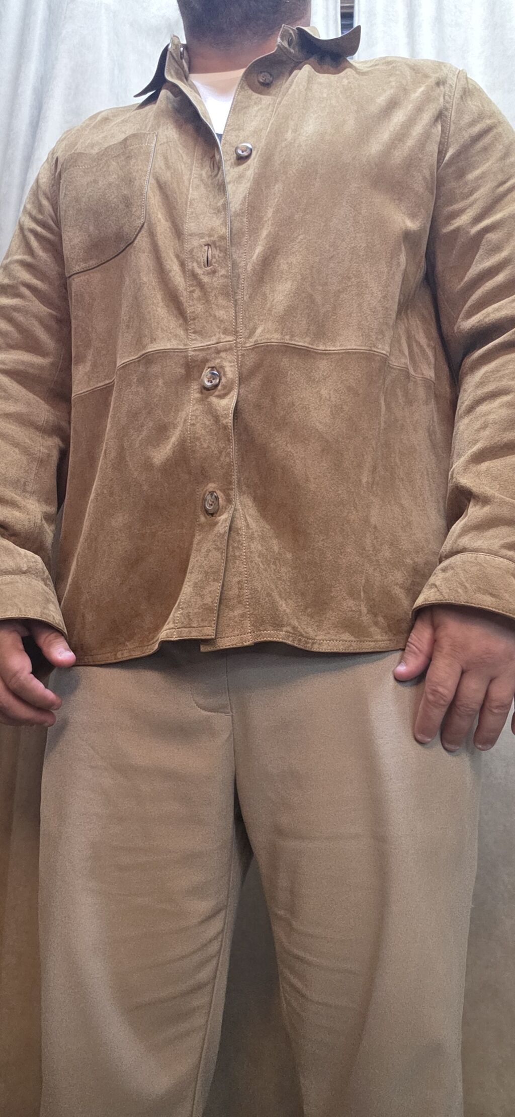 Təmiz dəri gödəkçə Brend Massimo Dutti Kişi üçün süet effekti olan — Köynək, Digah (4)