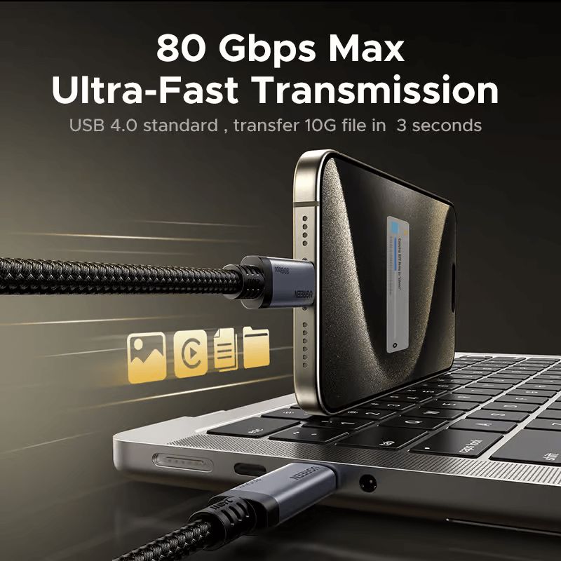 Kabel 65383 Ugreen Usb-c to Usb-c USB4 Gen4 80Gbps/240W/16K 60HZ Cable1m L706 — Kompüterlər və noutbuklar, Bakı (3)