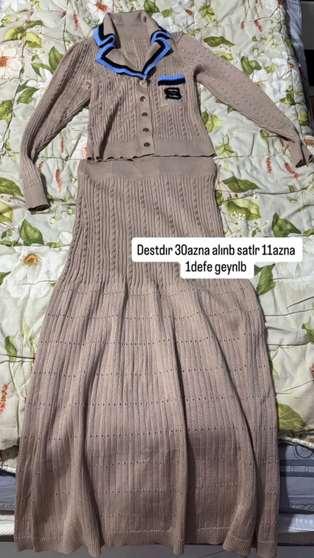 Qadın trikotaj dəst – uzun ətək + düyməli kardiqan - Model: iki — Kostyum, Bakı (2)