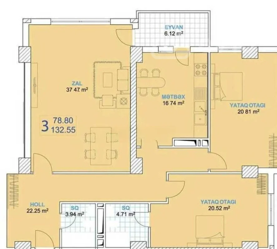 3 otaqlı mənzil, 133 m², Ağa Neymətulla küçəsi — Mənzil, Bakı (2)