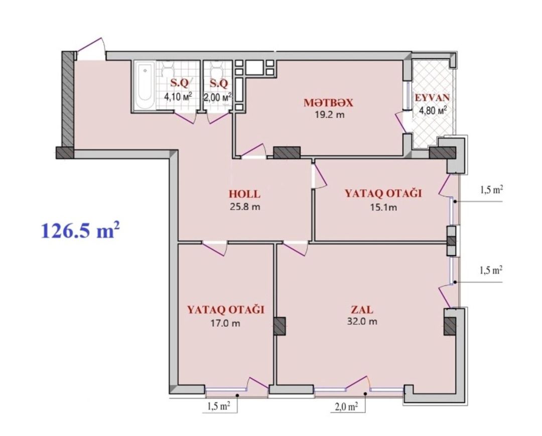 Satılır 3 otaqlı yeni tikili 126.5 m² — Mənzil, Bakı (2)