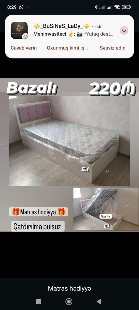 Bazalı tək nəfərlik çarpayı - Qiymət: 220 AZN (şəkildə göstərilib) — Bakı