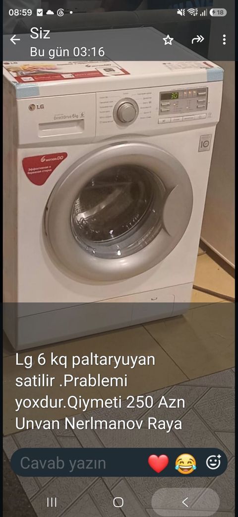 LG paltaryuyan maşın – 6 kq yükləmə - Ön yükləməli, Direct Drive — Sumqayıt