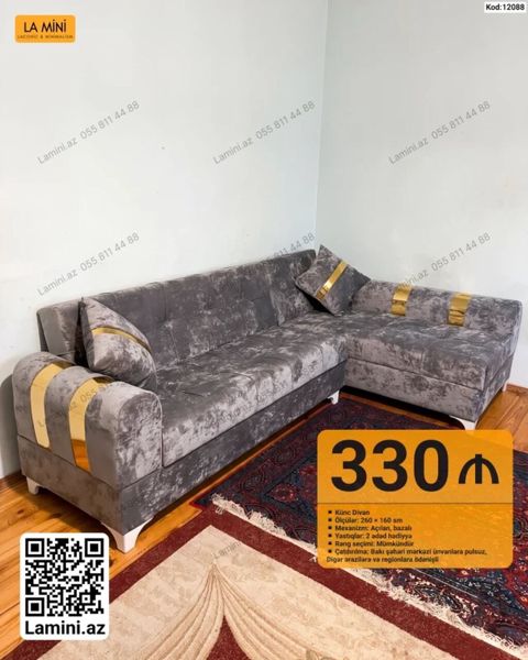 Künc divan – La Mini (Kod: 12088) - Ölçü: 260 160 sm - Mexanizm — Bakı