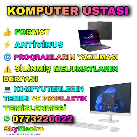 Skyelectro komputer/noutbuk ustası - 0773220022 whatsapp format — Bakı