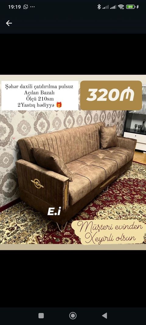Açılan bazalı divan - Ölçü: 210 sm - Şəhər daxili çatdırılma pulsuz — Bakı