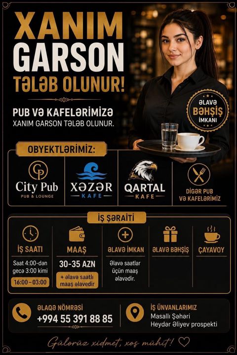 Ofisiant tələb olunur, Təcrübəsiz — Masallı