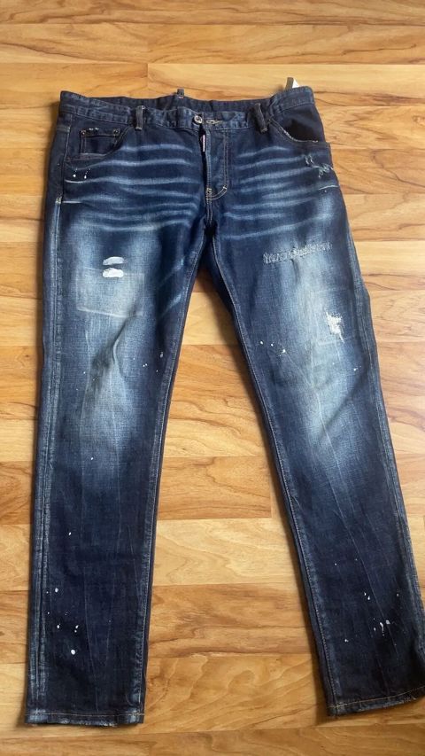 DSQUARED2 kişi cins şalvarı - Model: Tünd mavi denim, solğunlaşma və — Bakı