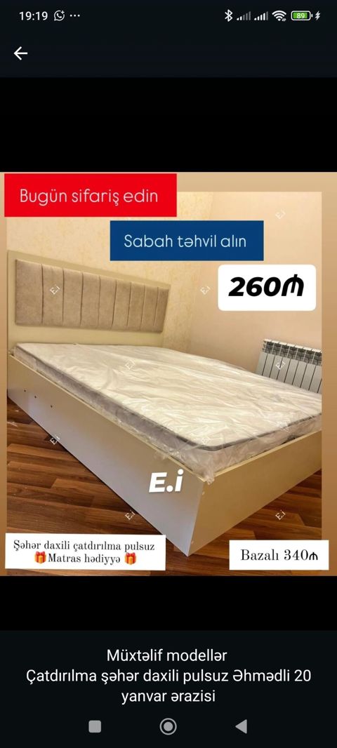 Yataq çərçivəsi və başlıq dəsti - Ölçü: tək nəfərlik ölçüdə çarpayı — Bakı