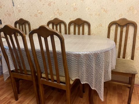 Ağac yemək otağı dəsti - Komlekt: 1 oval masa + 6 stul - Material — Bakı