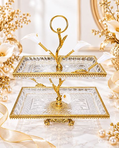 Şirniyyat qabı PH015, şüşə, şəffaf/qızılı, 30 sm — Bakı