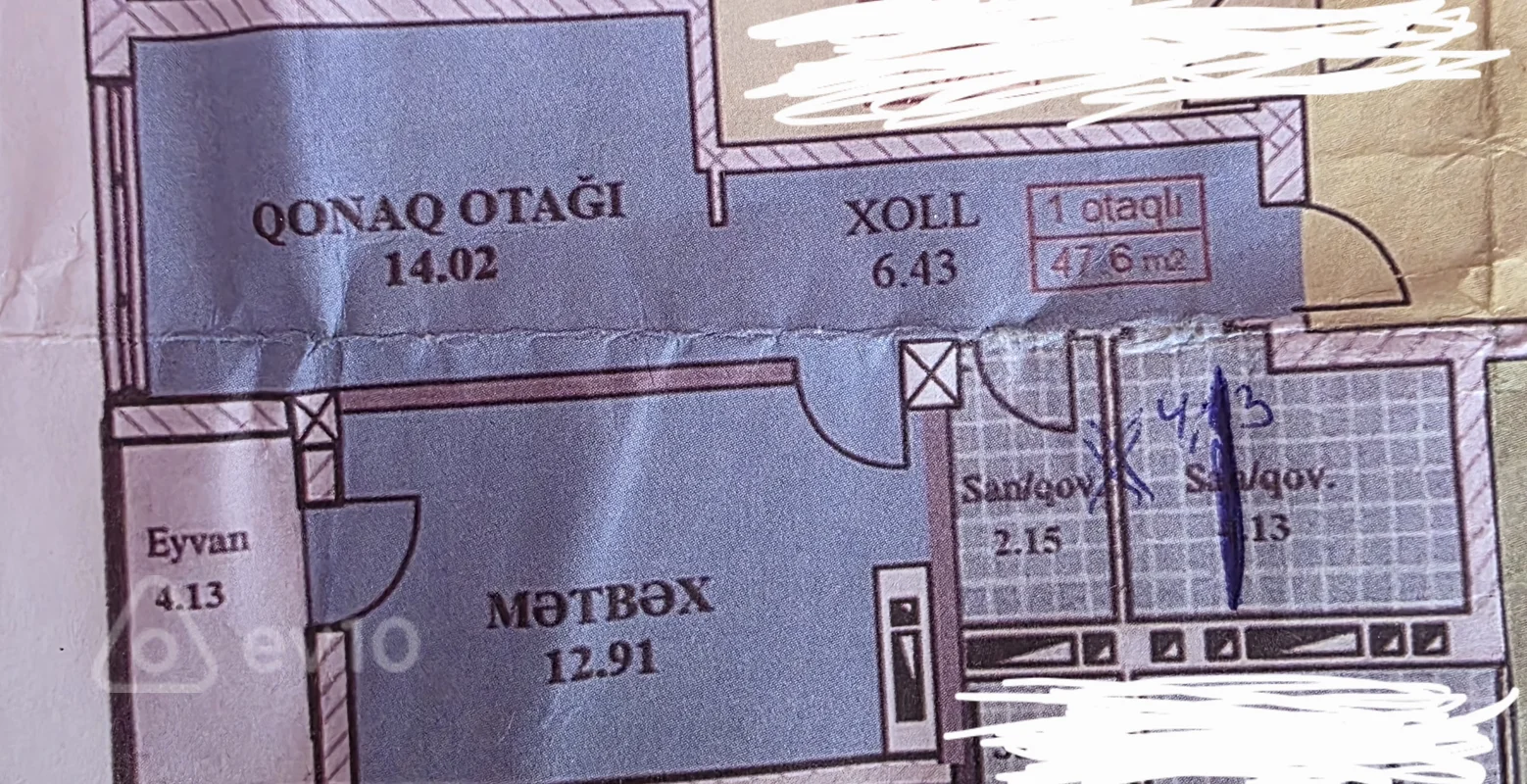 1 otaqlı mənzil, 47.6 m², Xırdalan şəhəro, Fatimə B MMC — Mənzil, Xırdalan (2)