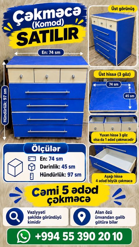 Oğlan və qız üçün, İşlənmiş, 5 qapı, Açılan, Düz dolab — Bakı