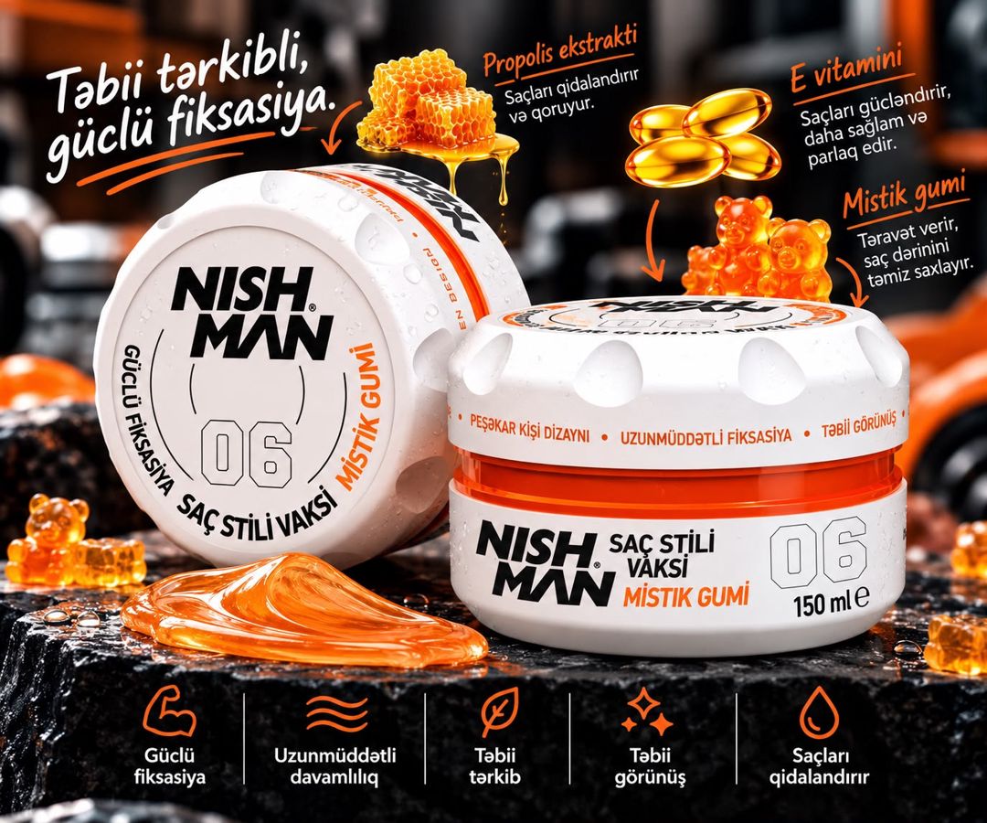 Saç üçün mum Nishman Hair Styling Wax 06 Mystic Gummy 150 ml — Mallar, Bakı (2)