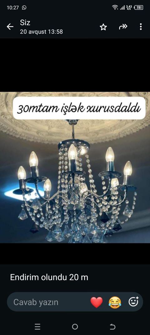 Çılçıraq, 6 lampa, Xrustal — Şirvan