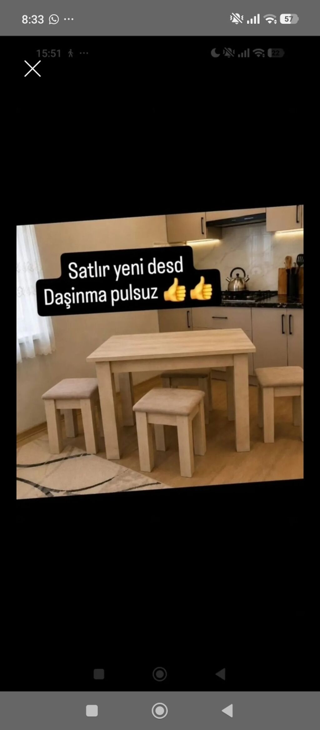 Mətbəx üçün, Yeni, Açılmayan, Dördbucaq masa, 4 stul — Masalar və stullar, Bakı