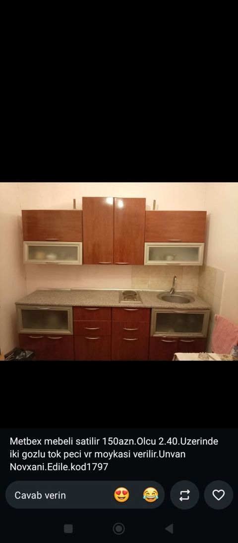077 613 12 74 Mətbəx mebeli dəsti - Uzunluq: 2.40 m - Üst şkaflar: 4 — Bakı