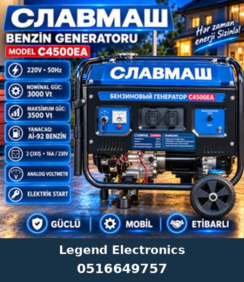 Elan başlığı: Benzin generatoru Славмаш C4500EA 3/3.5 kW Elan mətni — Generatorlar, Bakı
