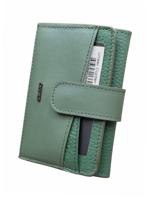 Pul qabı təbii dəridən, uniseks, yaşıl, 11x8 sm, 10 kart bölməsi, Türkiyə istehsalı - Grande_2819_Lacoste — Bakı