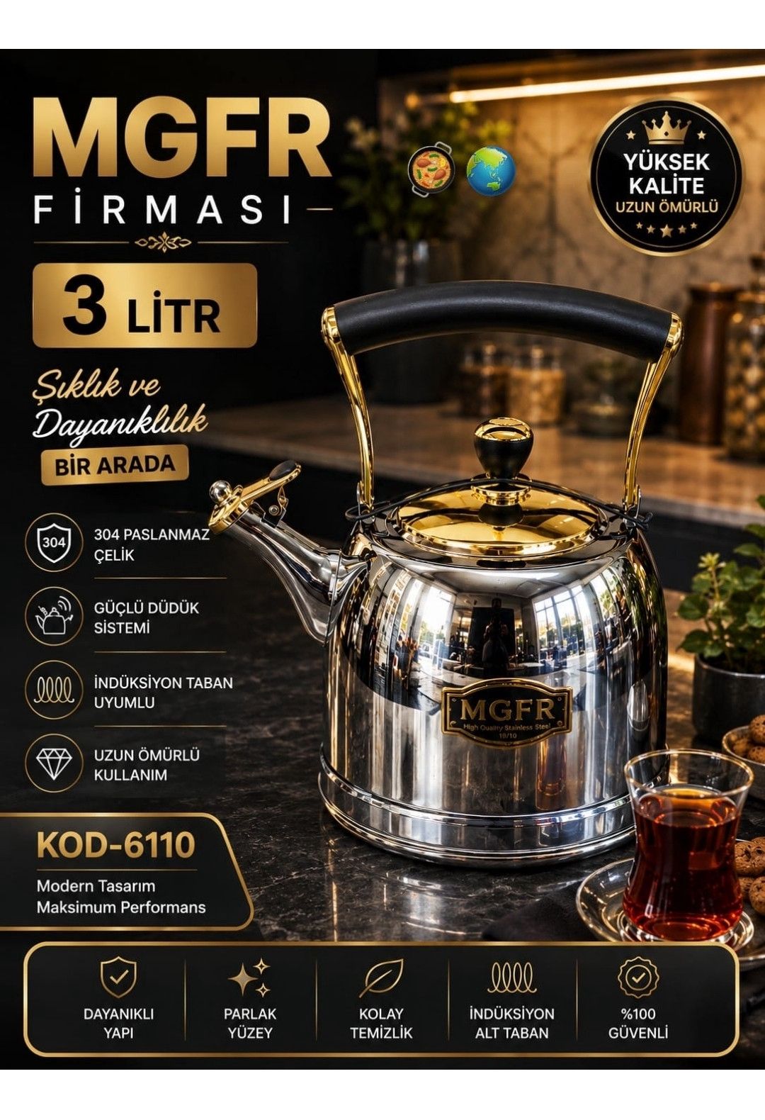Çaydan Mgfr 6110, 3000 ml, paslanmayan polad, gümüşü — Mallar, Bakı (2)
