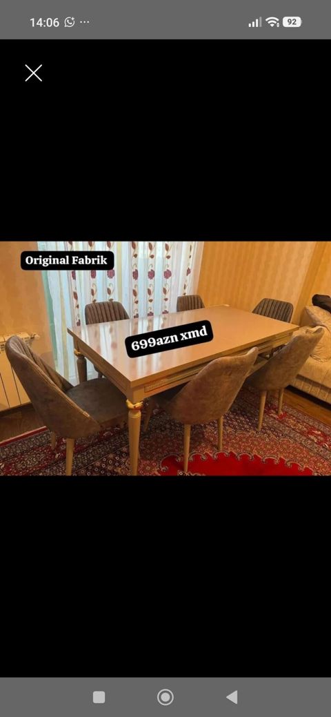 Yemək otağı üçün masa və 6 stul dəsti - “Original Fabrik” istehsalı — Bakı