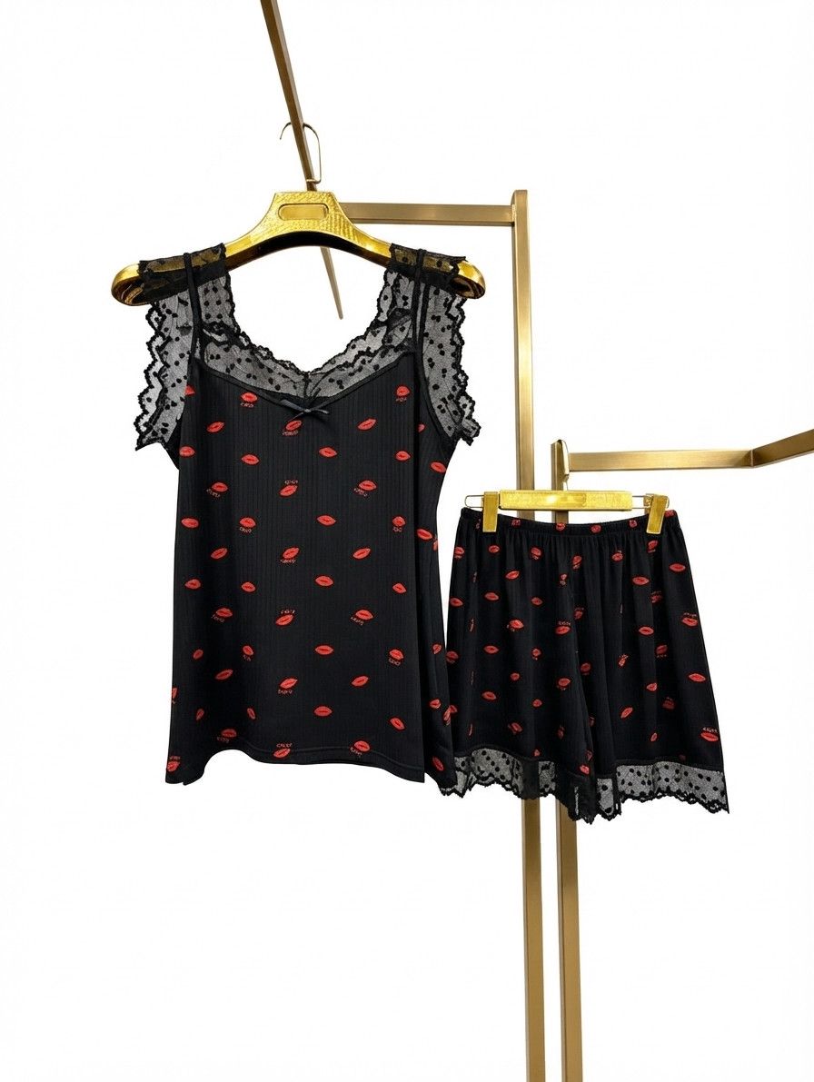 Qadınlar üçün şortlu pijama dəsti Efemia, qara, pambıq, ölçü 2XL — Mallar, Bakı (2)