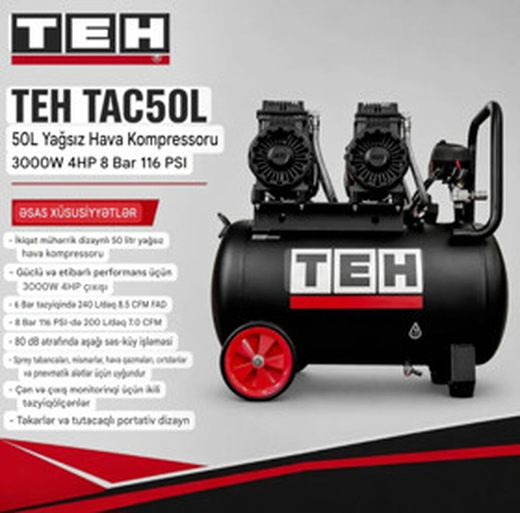 Elan başlığı: Hava kompressoru TEH TAC50L UM-S987 3000W Elan mətni — Pompa və kompressor, Bakı